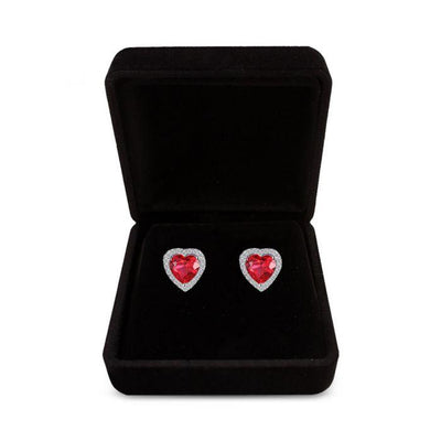 Silver Red Heart Shaped Stud Earrings - TCS Sentiments Express