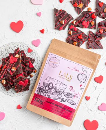 Cranberries, Nuts & Marzipan Hearts Dark Chocolate Bark by Lals