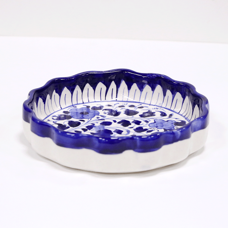 Blue Round Serving Plate - Multani Pottery