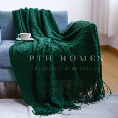 Knitted Tassels Throw Blanket by PTH Homes