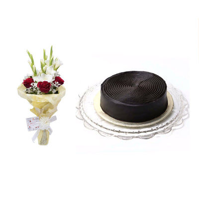 Chocolate Fudge Cake 1LBS with Lavish Bouquet - TCS Sentiments Express