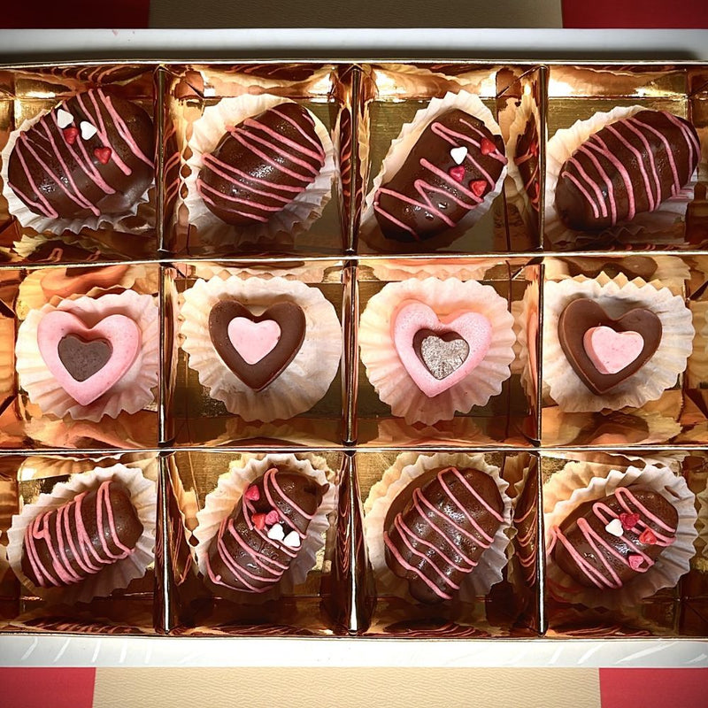 8 Chocolate Dates with almonds and 4 Heart shaped Chocolates